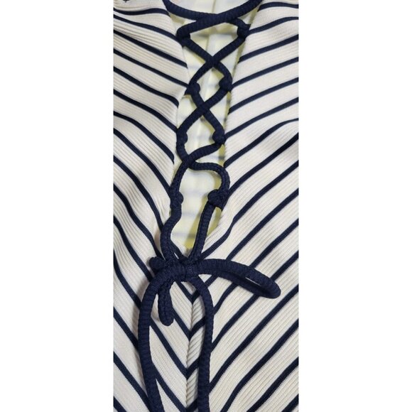 Robin Piccone One Piece Swimsuit Womens Parker Stripped Size 4 Ecru/Black Color - Picture 8 of 12